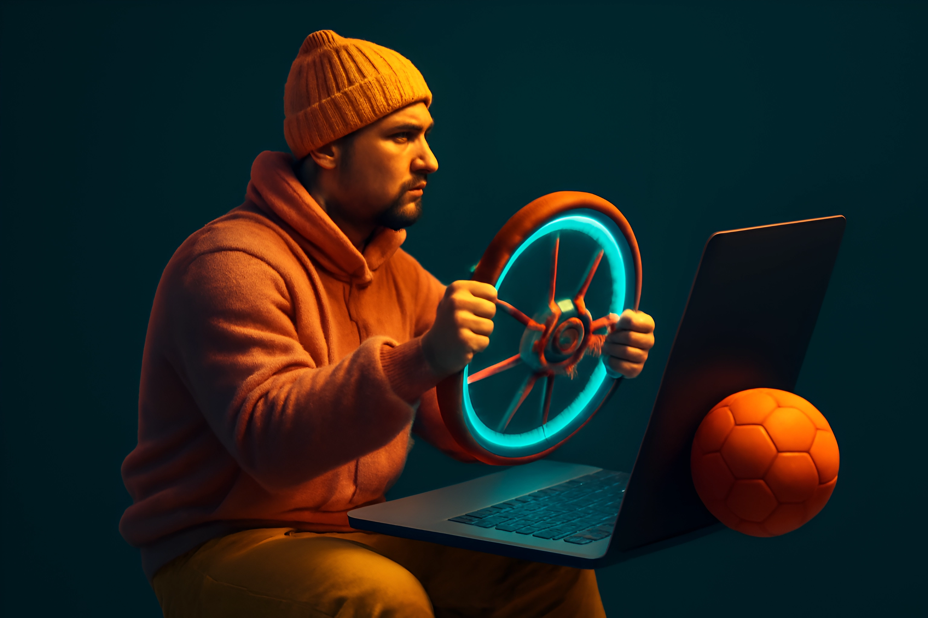 Man gaming with steering wheel