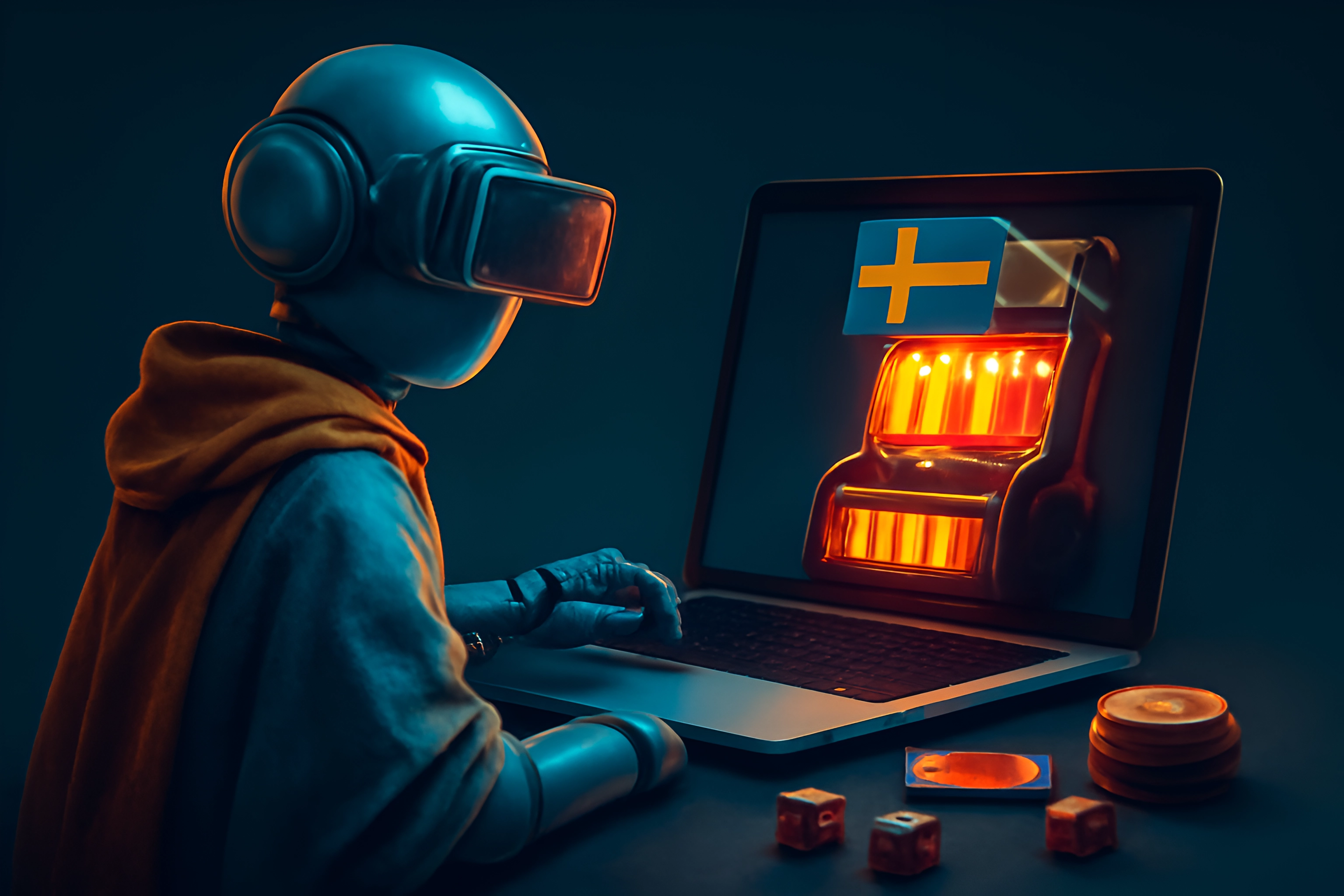 Robot using laptop for gaming